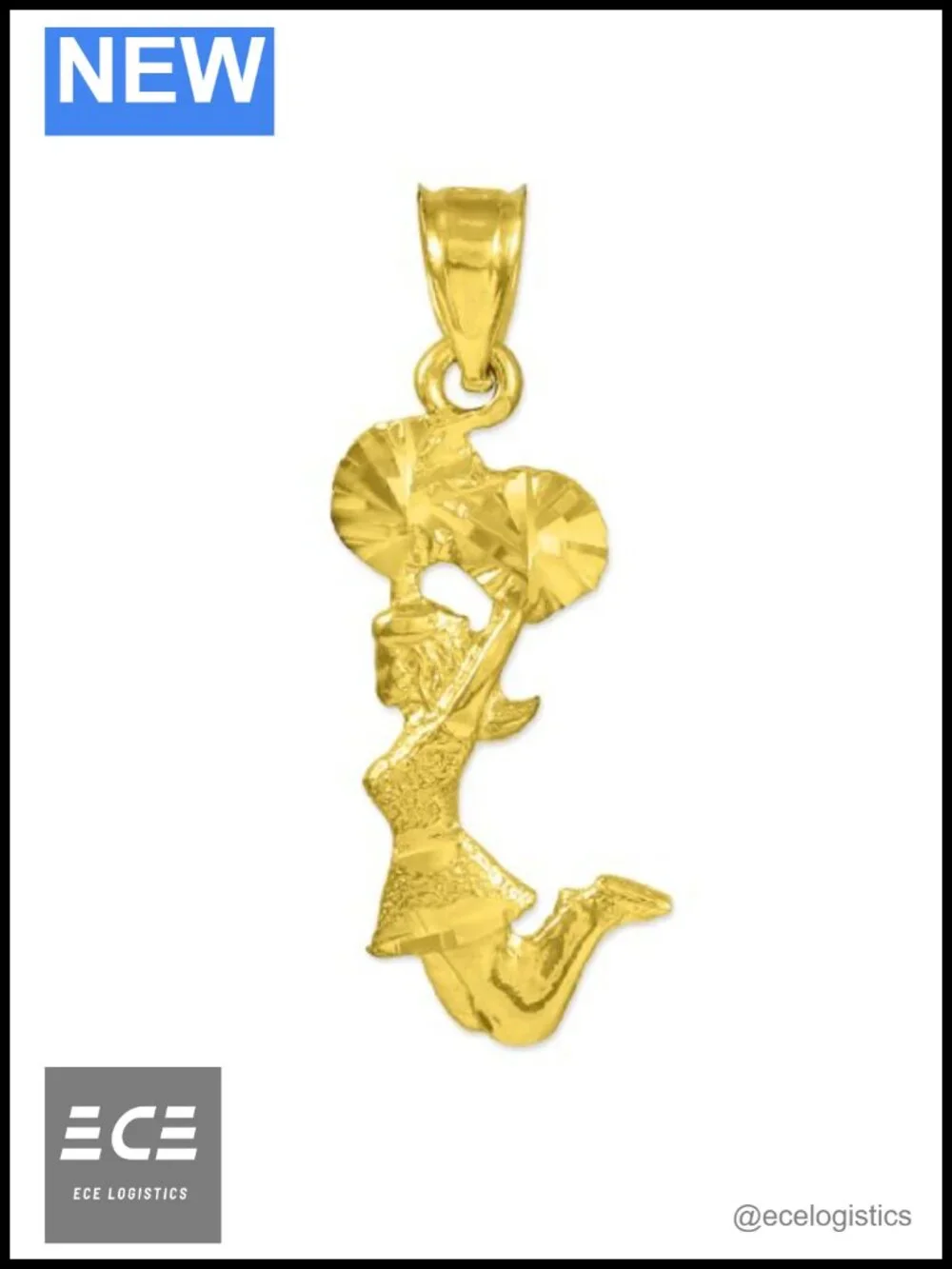 10K Solid Yellow Gold Cheerleader Charm Pendant